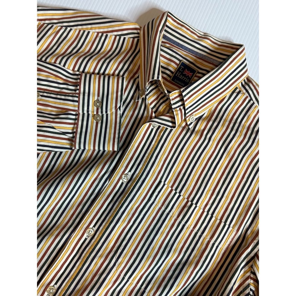 T Harris London Mens‎ Multicolor Striped Long Sleeve Button Down Shirt